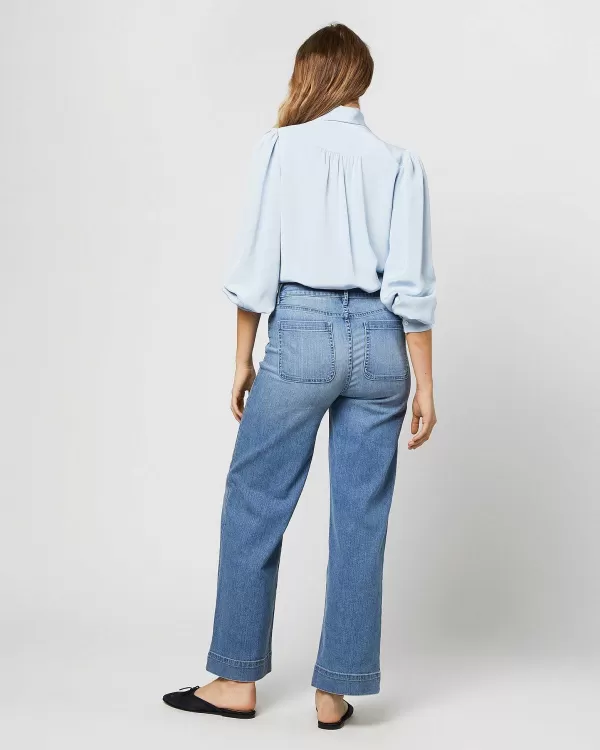 Hot Ann Mashburn Helene Tie-Neck Blouse Pale Blue Silk Crepe De Chine