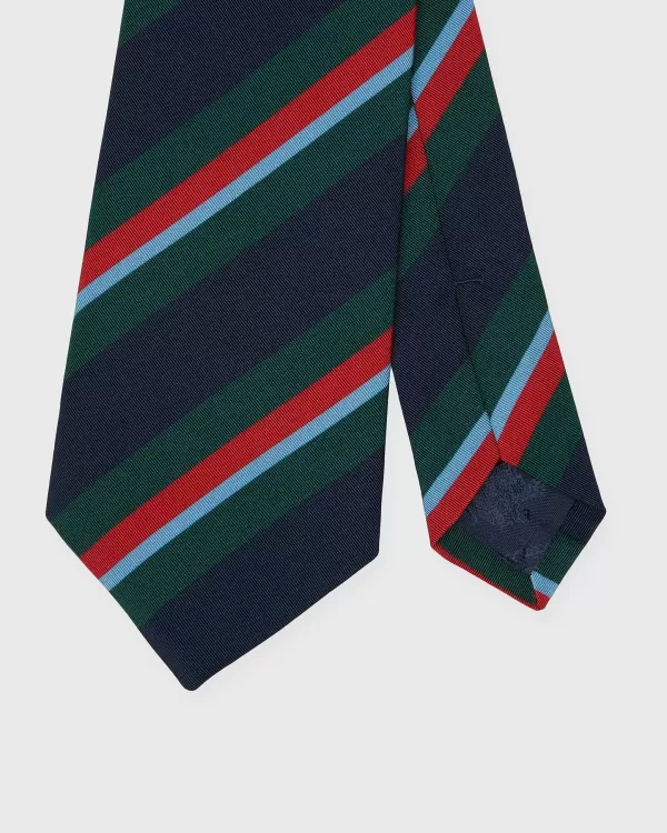 Hot Atkinsons Irish Poplin Tie Navy/Hunter/Red/Sky Stripe