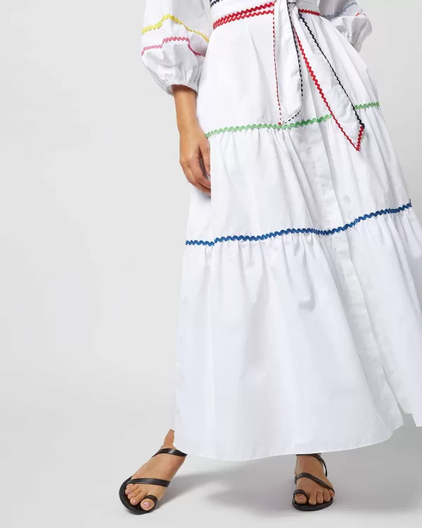 Flash Sale Ann Mashburn Isla Shirtdress White Poplin With Multi Ric Rac