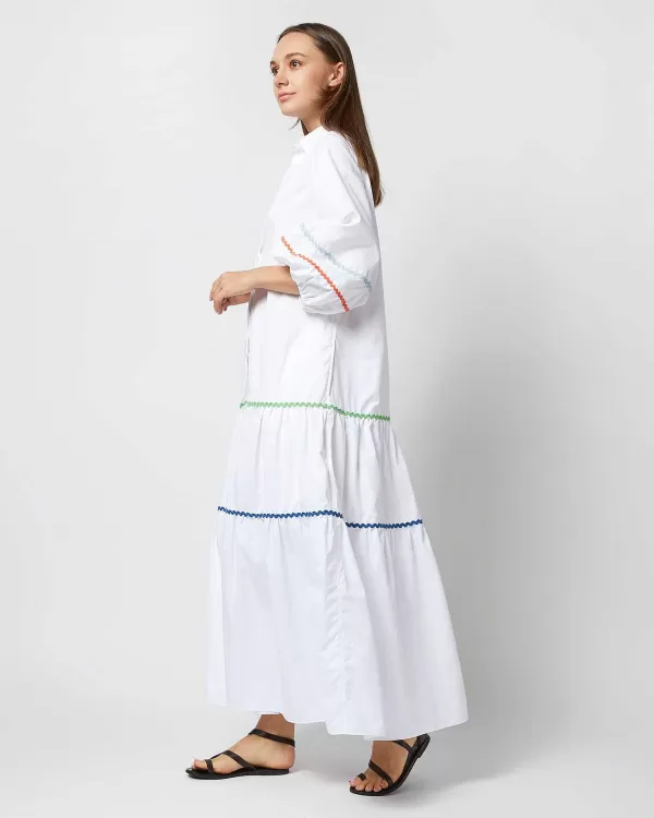 Flash Sale Ann Mashburn Isla Shirtdress White Poplin With Multi Ric Rac