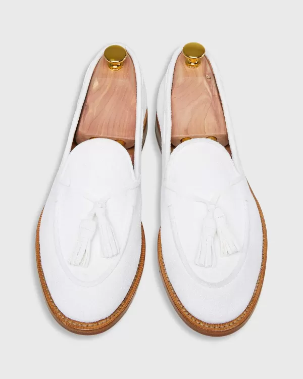 Outlet Sid Mashburn Italian Tassel Loafer White Suede