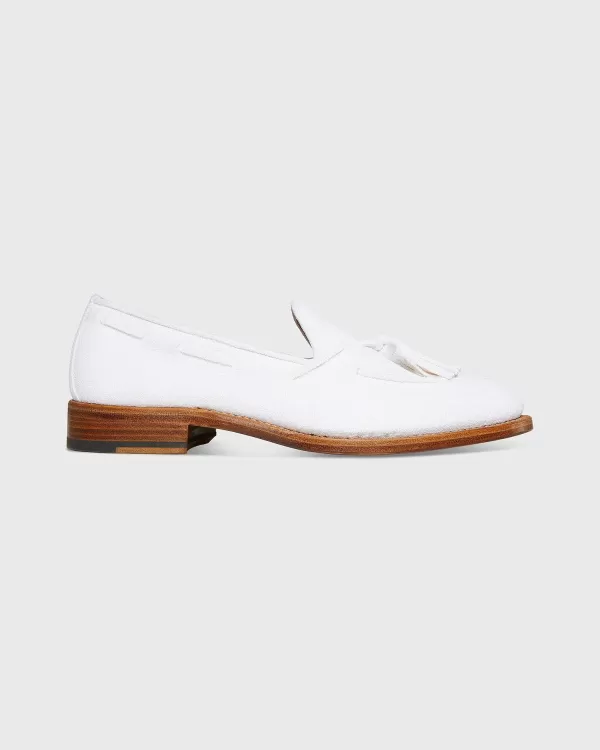 Outlet Sid Mashburn Italian Tassel Loafer White Suede
