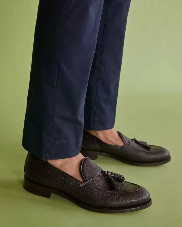 Fashion Sid Mashburn Italian Tassel Loafer Dark Brown Sharkskin