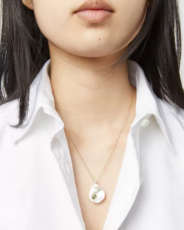 Flash Sale Of Rare Origin Leap Of Faith Pendant Necklace Pearl/Diamond/Tzavorite