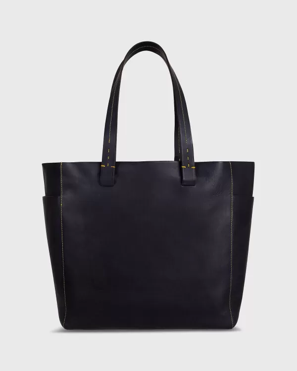 Hot Sid Mashburn Leather Tote With Trolley Strap Navy