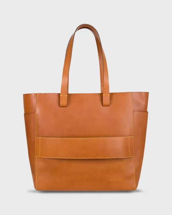 Online Sid Mashburn Leather Tote With Trolley Strap English Tan