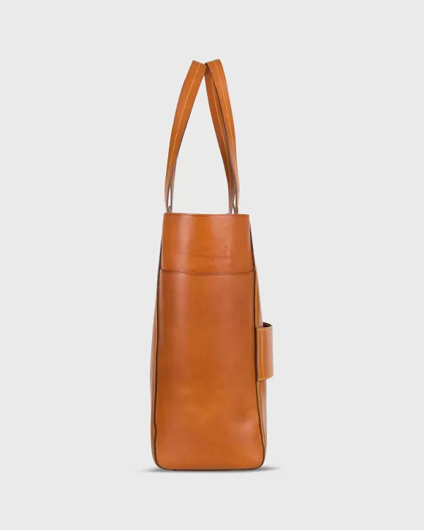 Online Sid Mashburn Leather Tote With Trolley Strap English Tan