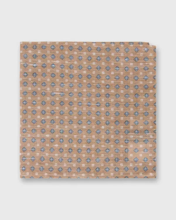 Hot Sid Mashburn Linen/Cotton Print Pocket Square Stone/Blue Flower