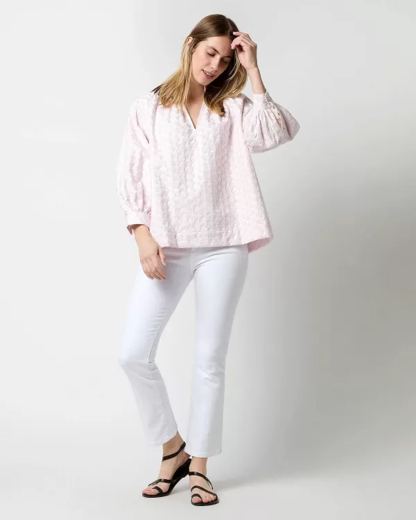 Flash Sale Ann Mashburn Liya Top Pale Pink Floral Embroidered Poplin