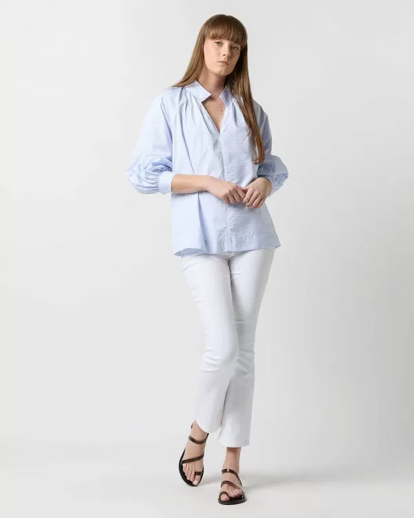 Cheap Ann Mashburn Liya Top Sky Mixed Stripe Poplin