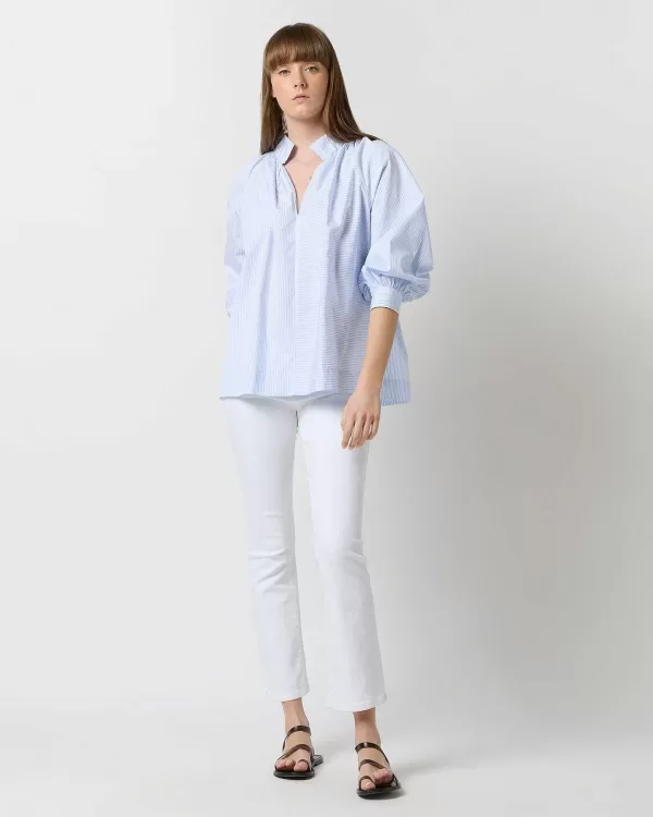 Cheap Ann Mashburn Liya Top Sky Mixed Stripe Poplin