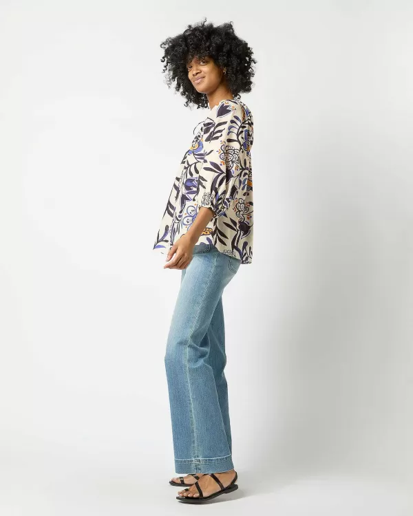 Flash Sale Ann Mashburn Lola Top Blue/Tangerine Floral Cotton Lawn