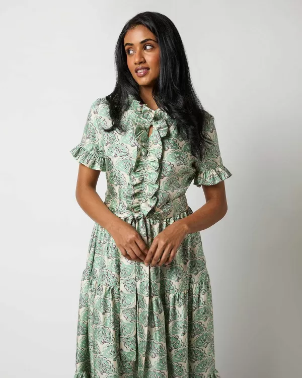 New La DoubleJ Long & Sassy Dress Mint Fans Silk Twill