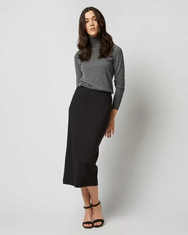 Fashion Ann Mashburn Long Pull-On Skirt Black Ponte Knit