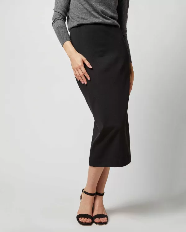Fashion Ann Mashburn Long Pull-On Skirt Black Ponte Knit