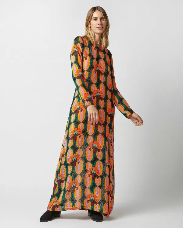 Store La DoubleJ Long Sleeve Swing Dress Arcturus Blue Petrol Velvet Devor