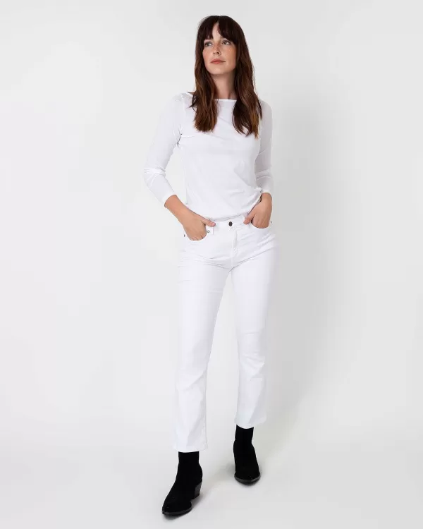 Store Ann Mashburn Long-Sleeved Boatneck Tee White Pima Cotton