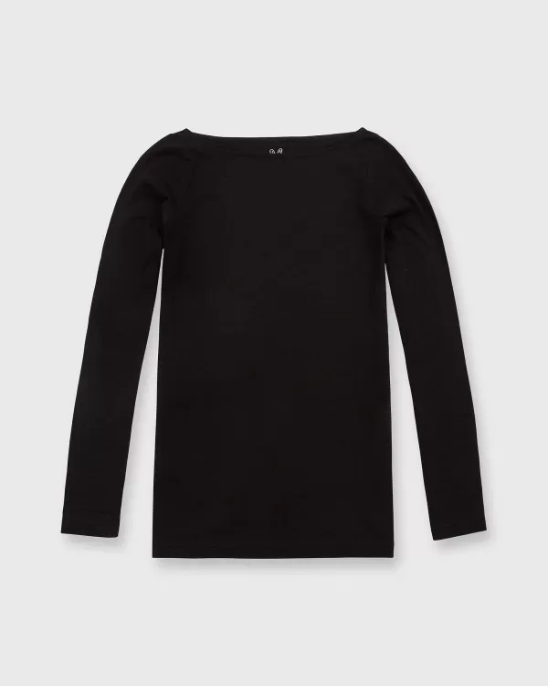 Hot Ann Mashburn Long-Sleeved Boatneck Tee Black Pima Cotton