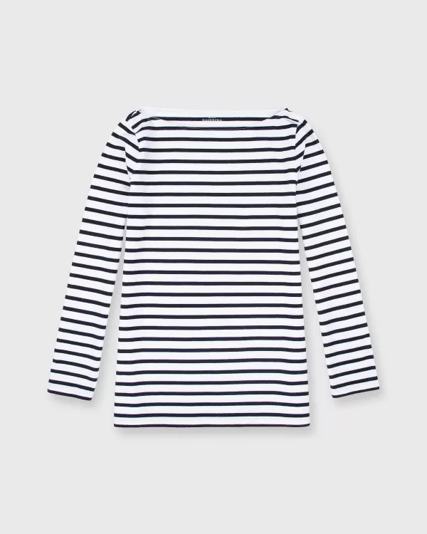 Cheap Ann Mashburn Long-Sleeved Boatneck Tee White/Navy Stripe Compact Jersey