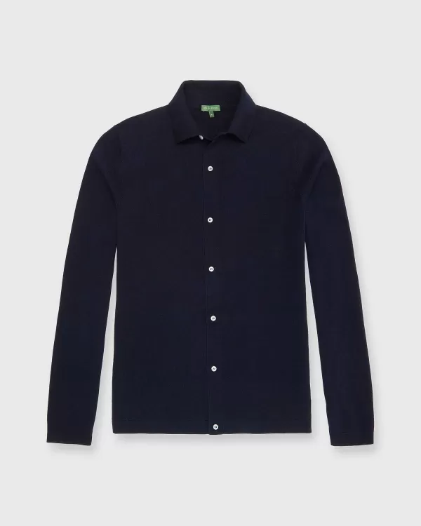 Best Sale Sid Mashburn Long-Sleeved Full-Placket Sweater Navy Cotton