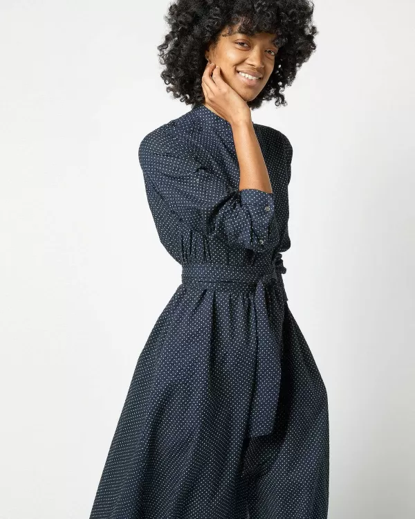 Cheap Ann Mashburn Long-Sleeved Gianna Dress Navy/Green Small Dot Seersucker