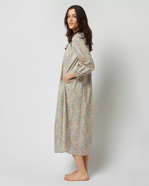 Outlet Ann Mashburn Long-Sleeved Lucy Nightdress Pale Yellow/Orange/Blue Joanna Louise Liberty Fabric