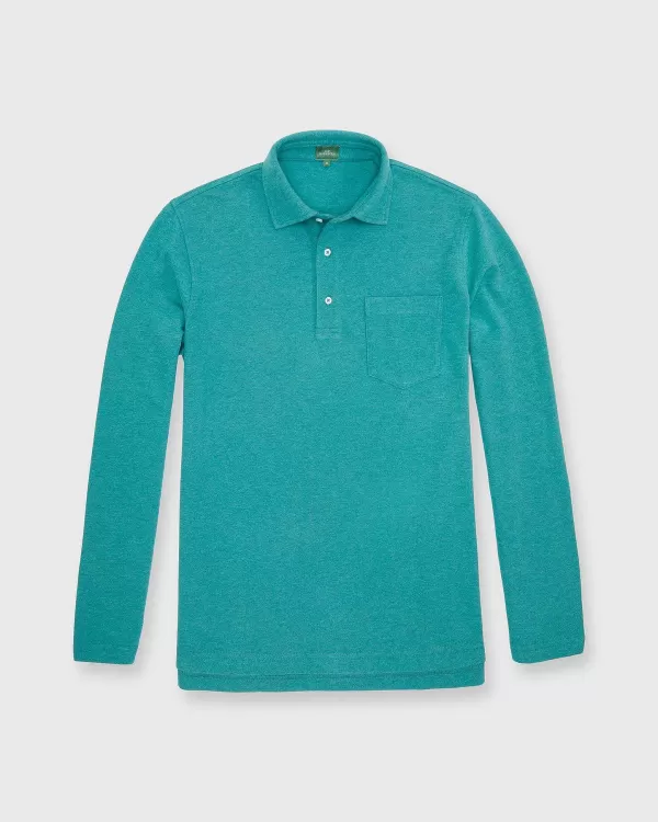 Clearance Sid Mashburn Long-Sleeved Polo Heathered Green Pima Pique