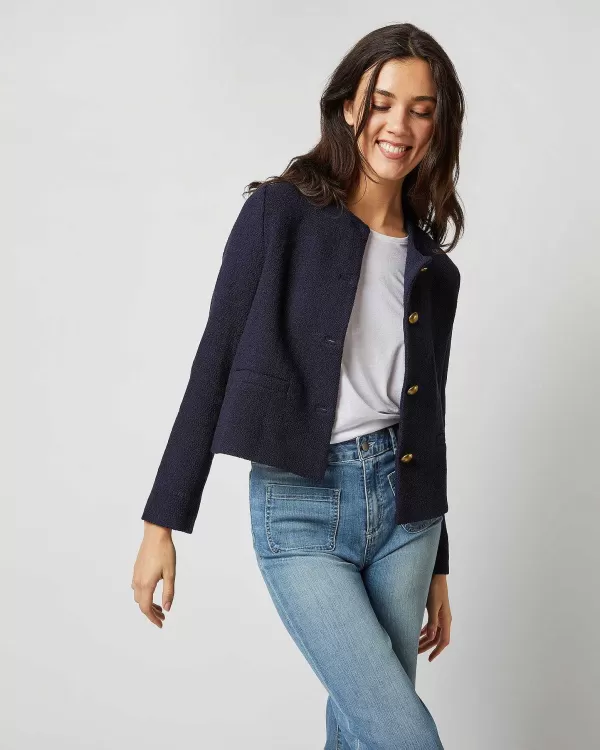 Outlet Ann Mashburn Megan Cardigan Jacket Navy Boucl Tweed