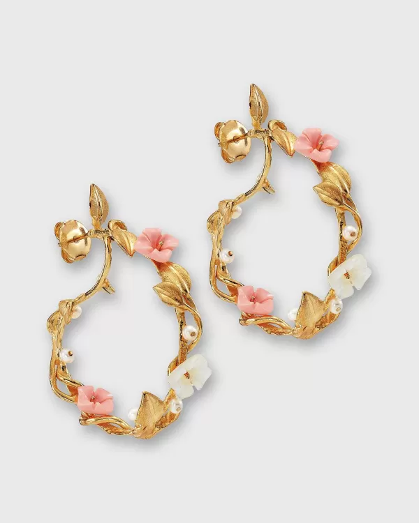 Fashion Of Rare Origin Mini Flower Whirl Earrings Gold/Pink/Mother Of Pearl
