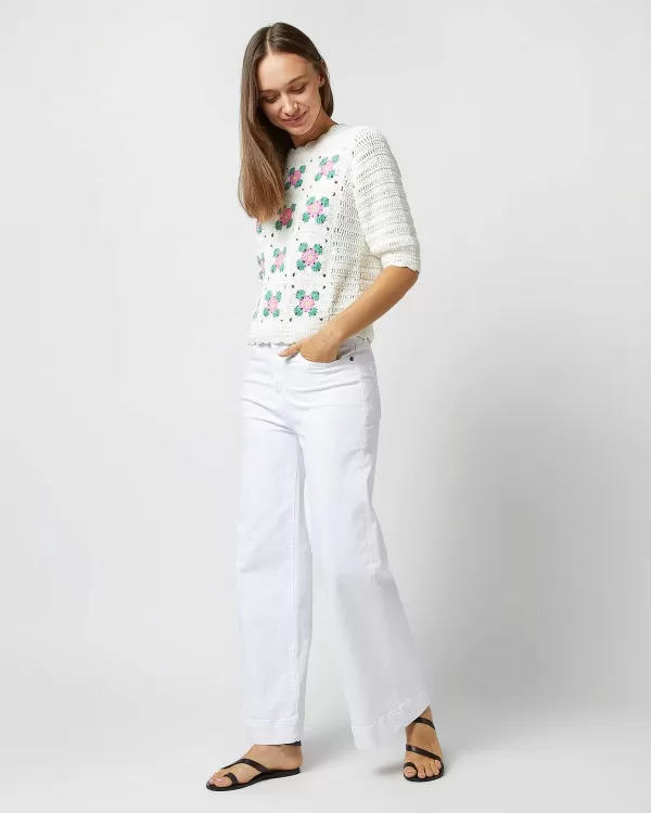 Store Ann Mashburn Odette Sweater Chalk/Multi Cotton Tape Yarn
