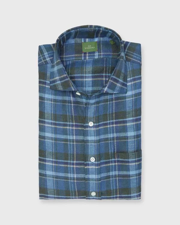 Shop Sid Mashburn Otto Handmade Sport Shirt Slate/Olive/Oat Brushed Plaid Flannel