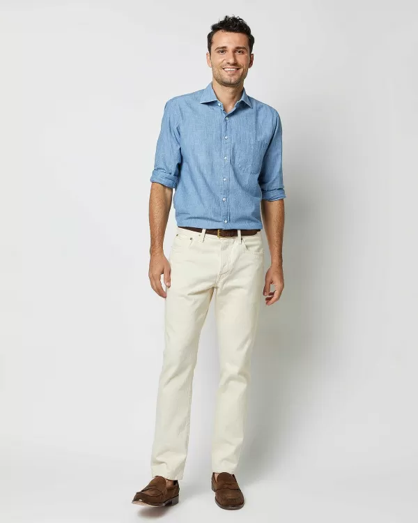 Store Sid Mashburn Otto Handmade Sport Shirt Extra Light Washed Chambray