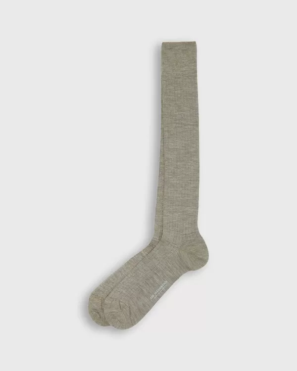 New Sid Mashburn Over-The-Calf Dress Socks Heather Taupe Extra Fine Merino