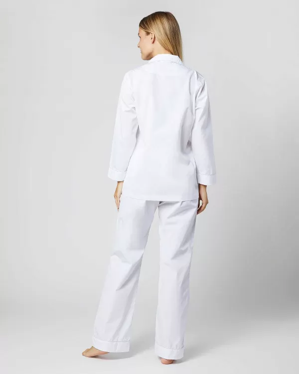 Best Ann Mashburn Pajama Set White Poplin/Pink Trim