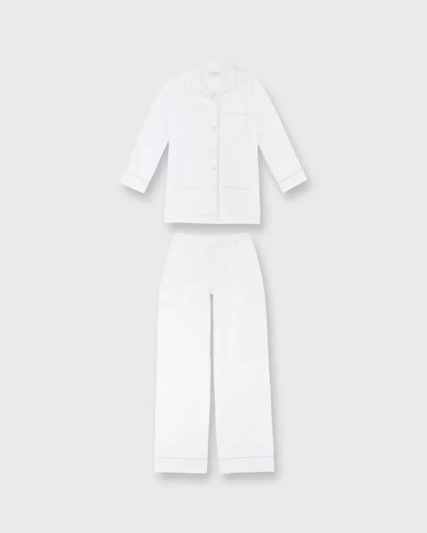 Best Ann Mashburn Pajama Set White Poplin/Pink Trim