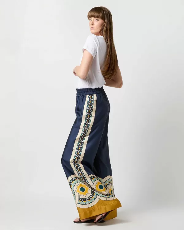 Outlet La DoubleJ Palazzo Pant Blue Mudejar Plac E Silk Twill