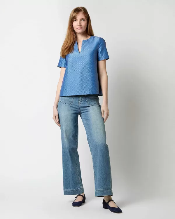 Store Ann Mashburn Raina Top Blue/Red Dot Jacquard