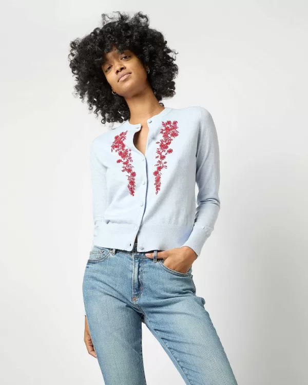 Outlet Ann Mashburn Rosie Beaded Cardigan Frost Blue Cotton/Silk