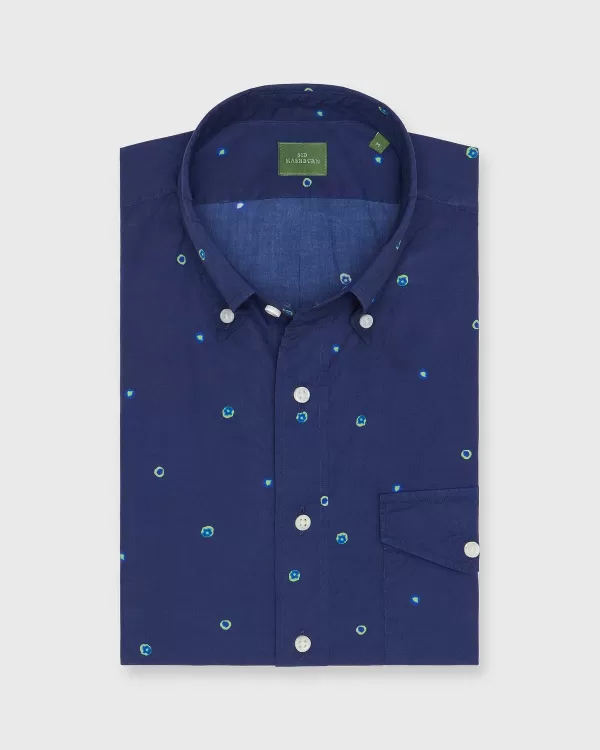 Cheap Sid Mashburn Short-Sleeved Button-Down Sport Shirt Navy/Green/Blue Tie-Dye Dot Print Poplin