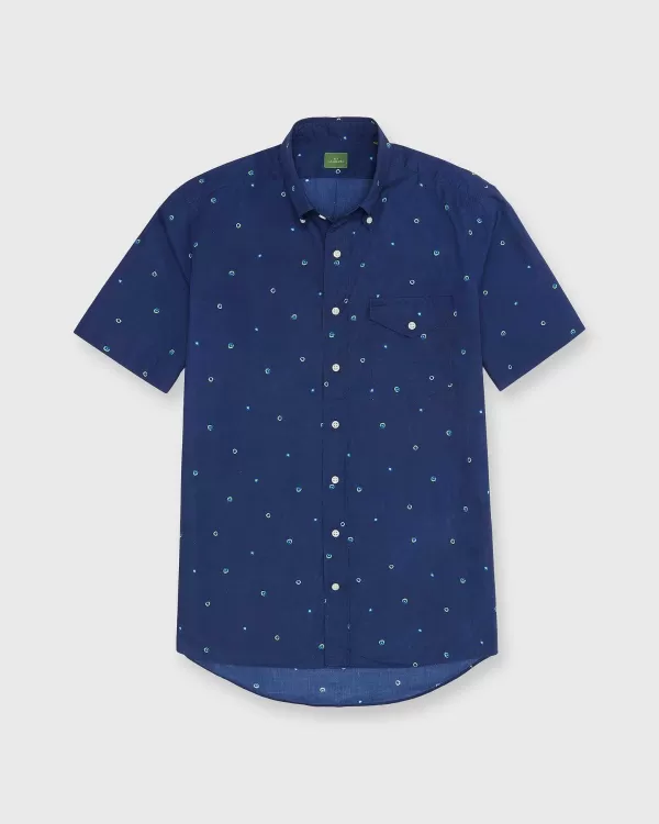 Cheap Sid Mashburn Short-Sleeved Button-Down Sport Shirt Navy/Green/Blue Tie-Dye Dot Print Poplin