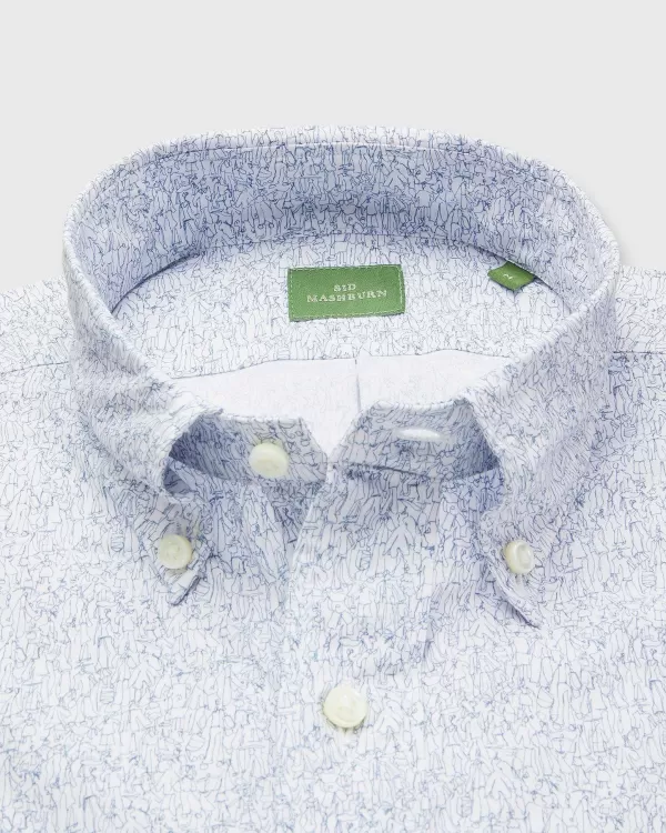 Cheap Sid Mashburn Short-Sleeved Button-Down Sport Shirt Blue/White Hustle & Bustle Liberty Fabric
