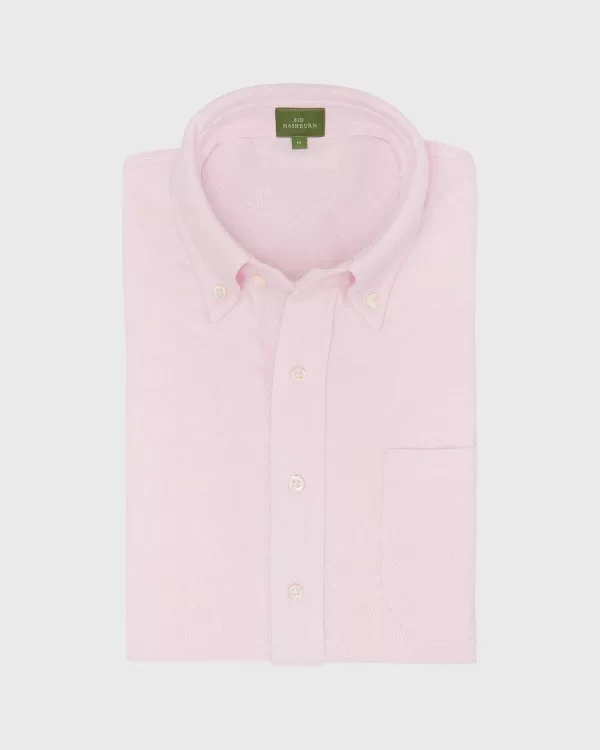 Discount Sid Mashburn Short-Sleeved Knit Button-Down Popover Shirt Pink Oxford Pima Pique
