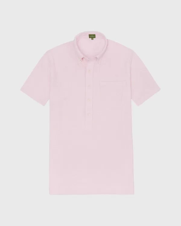 Shop Sid Mashburn Short-Sleeved Knit Button-Down Popover Shirt Pink Oxford Pima Pique