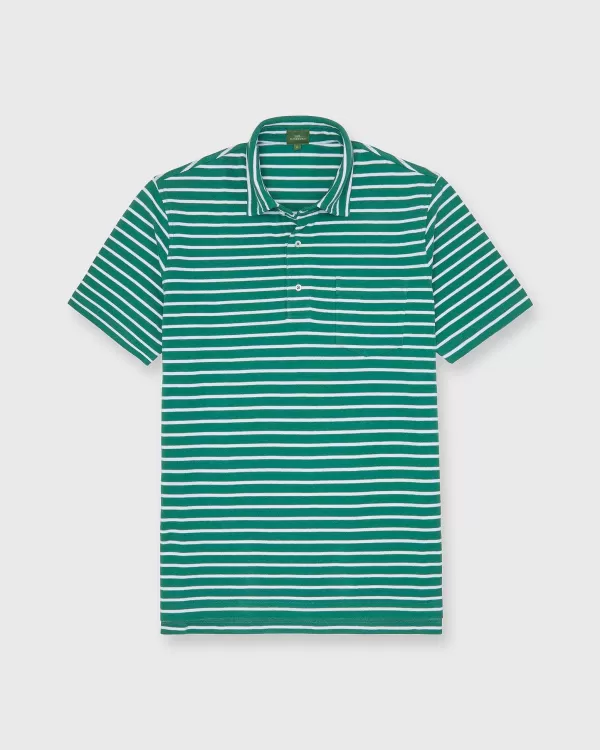 Clearance Sid Mashburn Short-Sleeved Polo Kelly/White Wide Stripe Pima Pique