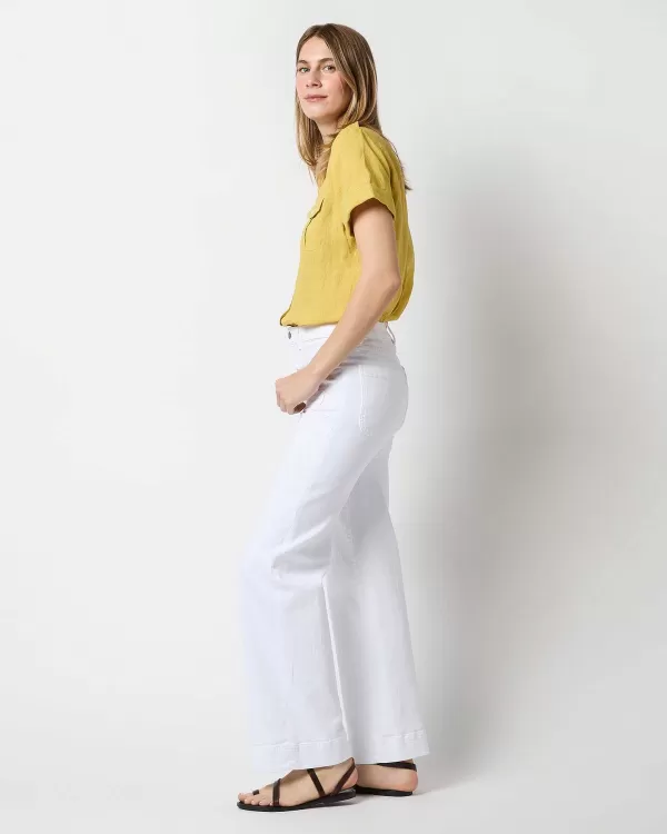 Best Ann Mashburn Short-Sleeved Safari Shirt Tuscan Yellow Washed Sahara Linen