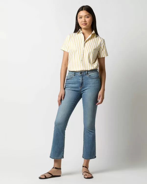 Outlet Ann Mashburn Short-Sleeved Tomboy Popover Shirt Yellow/White Twill Stripe Oxford