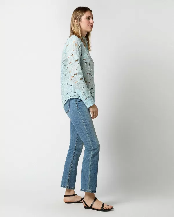Clearance Ann Mashburn Sibyl Shirt Sky Floral Guipure Lace
