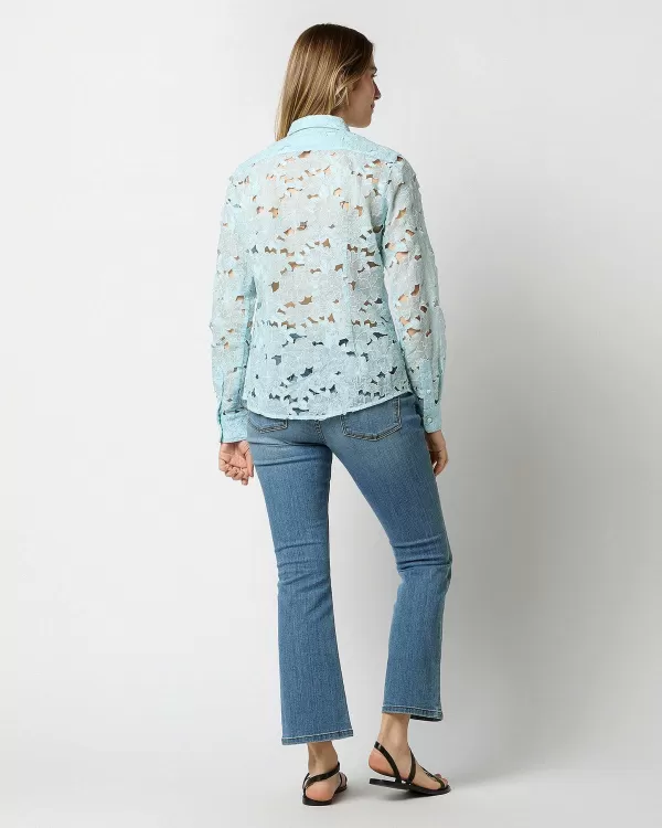 Clearance Ann Mashburn Sibyl Shirt Sky Floral Guipure Lace