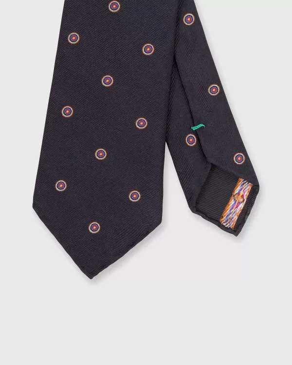 New Sid Mashburn x WM Brown Silk Club Tie Dark Navy Bullseye
