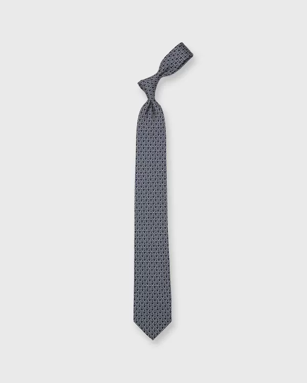 Outlet Salvatore Ferragamo Silk Print Tie Navy/Grey/White Stirrups